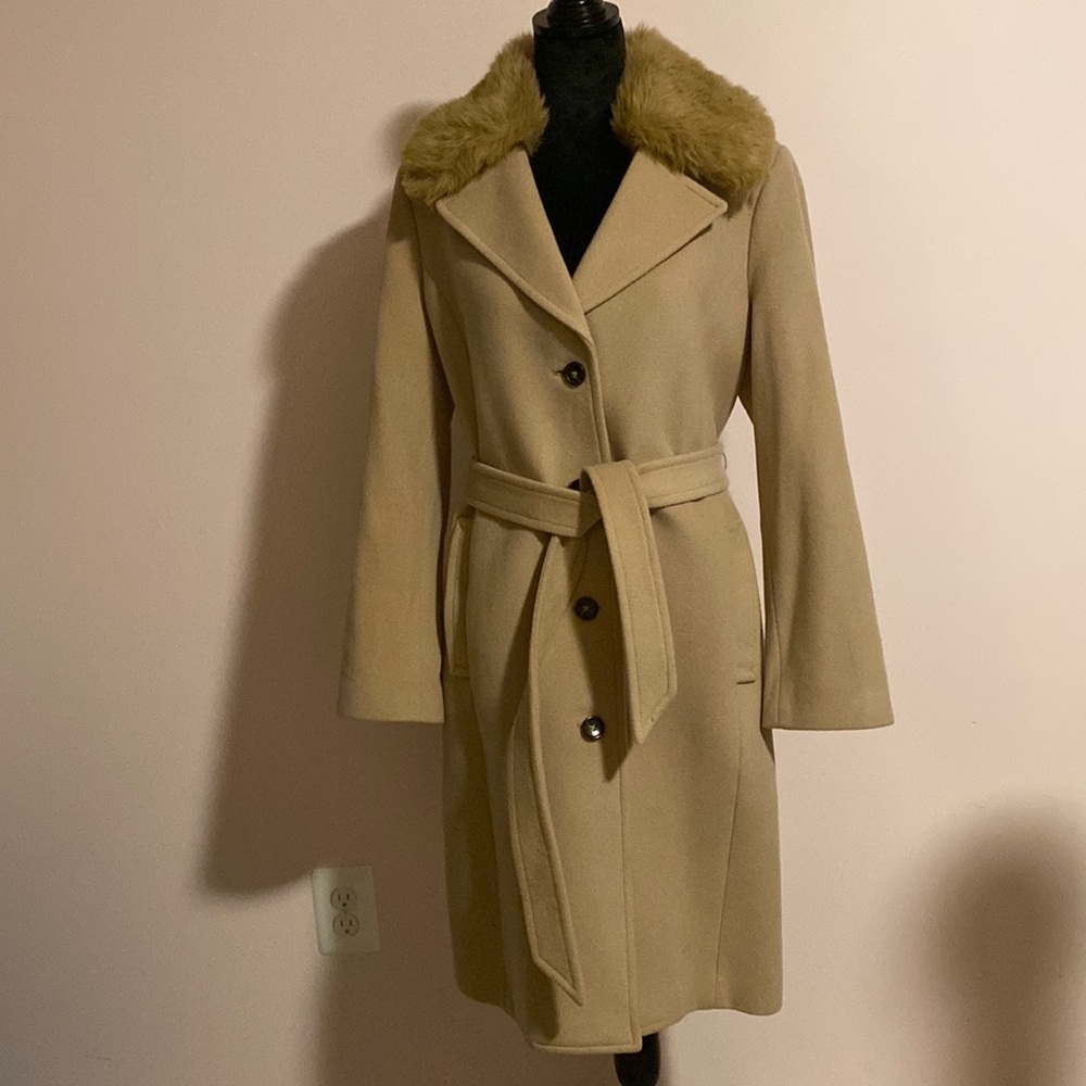 Talbots wool jacket w/ faux rabbit fur removable collar.